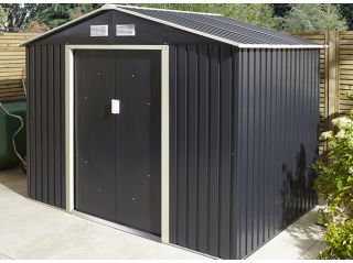 An 8ft wide x 6ft deep Trentvale dark grey apex shed